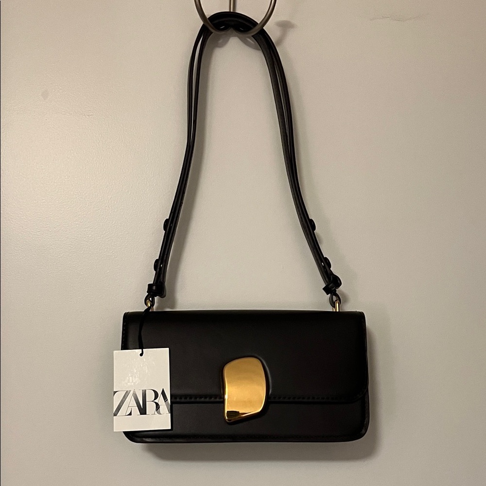 Zara Dark Brown Metal Detail Shoulder Bag